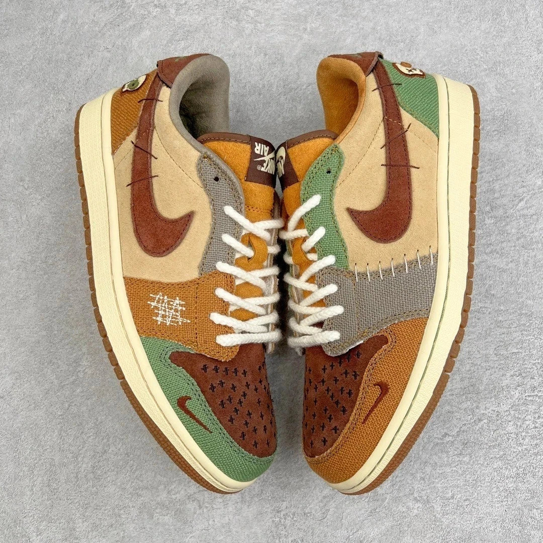 Nike Air Jordan 1 Low Voodoo Basketball Shoes. Nike Sneakers, Multicolored Suede Casual Shoes for Athletic & Everyday Wear